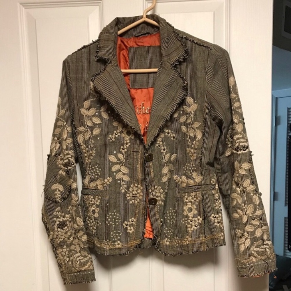 One of a Kind Beautiful Grey/Tan Patchy Blazer.